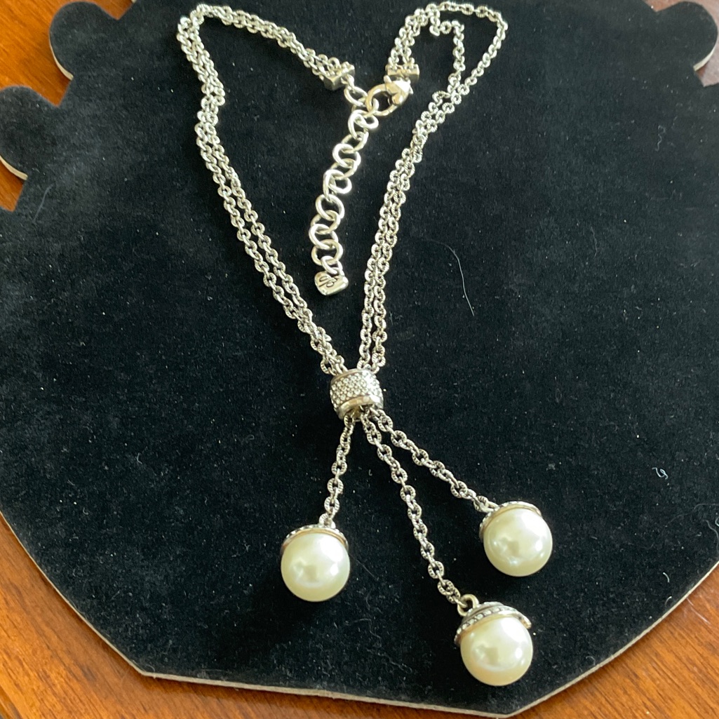 Brighton Silver Plated “3 Graces” Necklace With Pearl And Crystal Accents